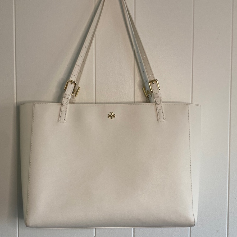 Tory Burch Saffiano Leather Tote, White, Used Twice